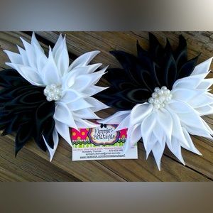 Half and half black and white Corsage/Satin Flower Pin/Brooch/ Shoulder Pin